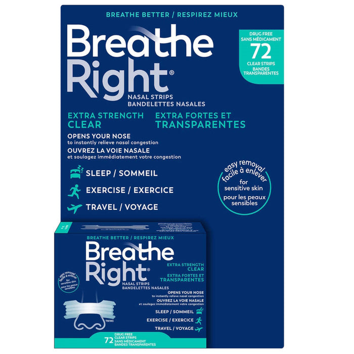 Breathe Right Extra Strength Clear Nasal Strips - 72 Strips [Healthcare]
