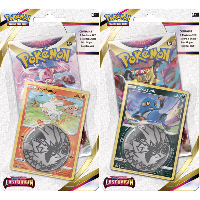 Pokemon TCG: Sword & Shield - Lost Origins Checklane Blister Pack - Croagunk and Scorbunny [Card Game, 2 Players]