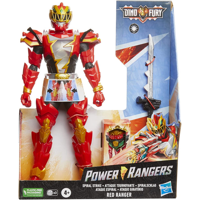 Power Rangers Dino Fury Spiral Strike Red Ranger 12-inch Scale Electronic Spinning and Light FX Action Figure [Toys, Ages 4+]