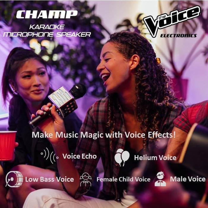 The Voice Champ Deluxe Wireless Handheld Karaoke Microphone, Speaker with LED Lights, Multiple Sound Effects, Play Music and Record Vocals…