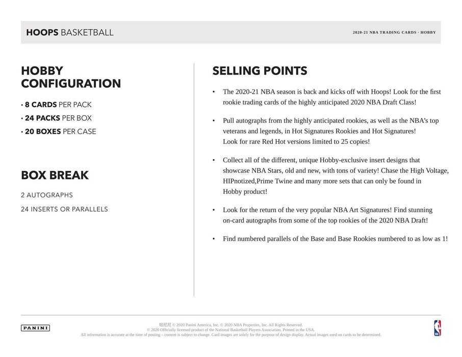 Panini NBA Hoops Basketball Hobby Box 2020-21 [Card Game, 1+ Players]