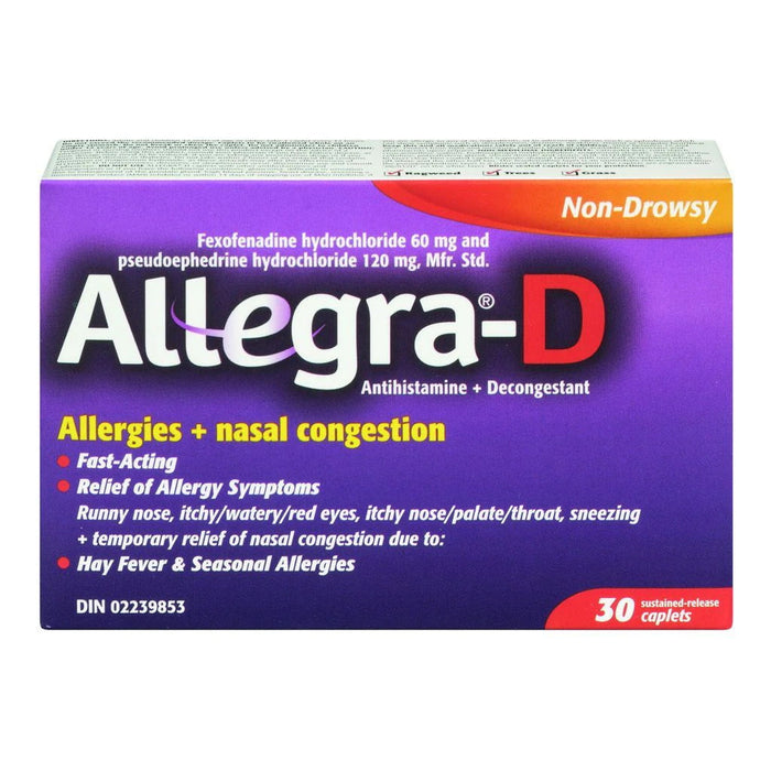 Allegra D 12 Hour Allergy Nasal Congestion Tablets - 6 Pack - 180 Caplets [Healthcare]