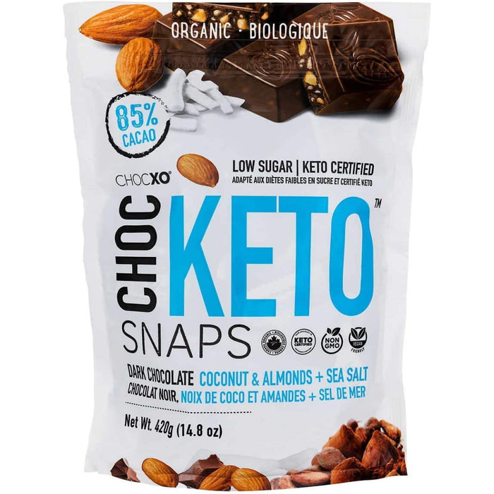 ChocXO ChocKETO Dark Chocolate Coconut Snaps with Almonds and Sea Salt - 420g  / 14.8 Oz [Snacks & Sundries]