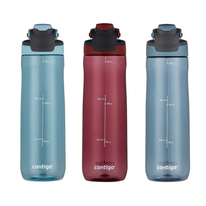 Contigo AutoSeal Tritan Water Bottles - 3 Pack - Blue, Red, Grey [House & Home]