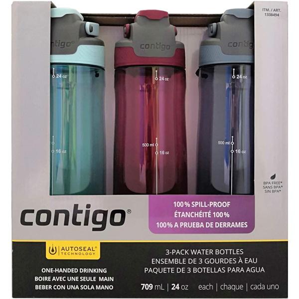 Contigo AutoSeal Tritan Water Bottles - 3 Pack - Blue, Red, Grey [House & Home]