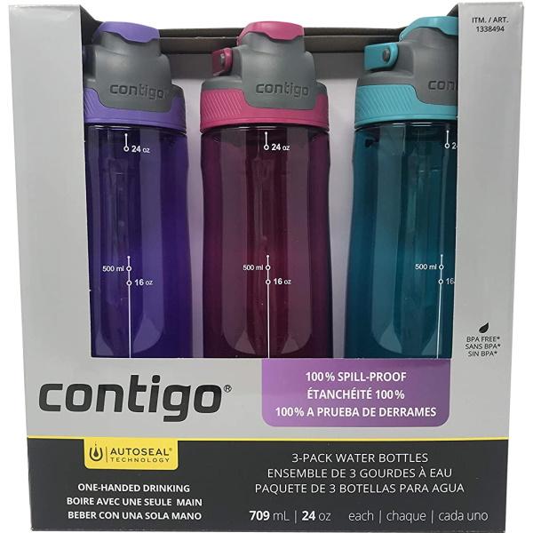 Contigo AutoSeal Tritan Water Bottles - 3 Pack - Purple, Pink, Blue [House & Home]