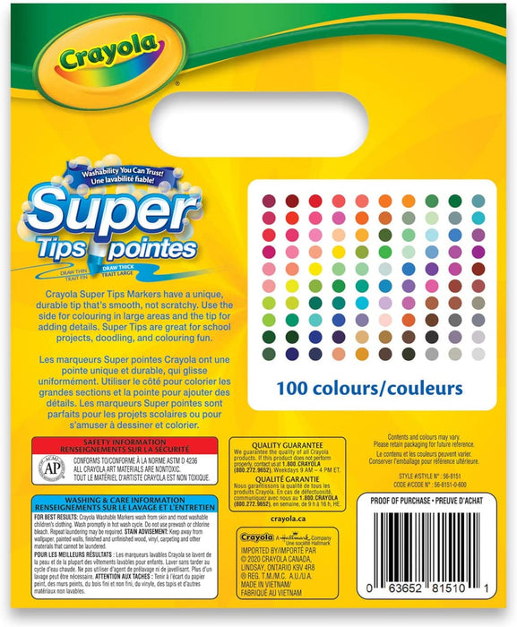 I recently bought the 100 pack of Crayola's Super Tip markers