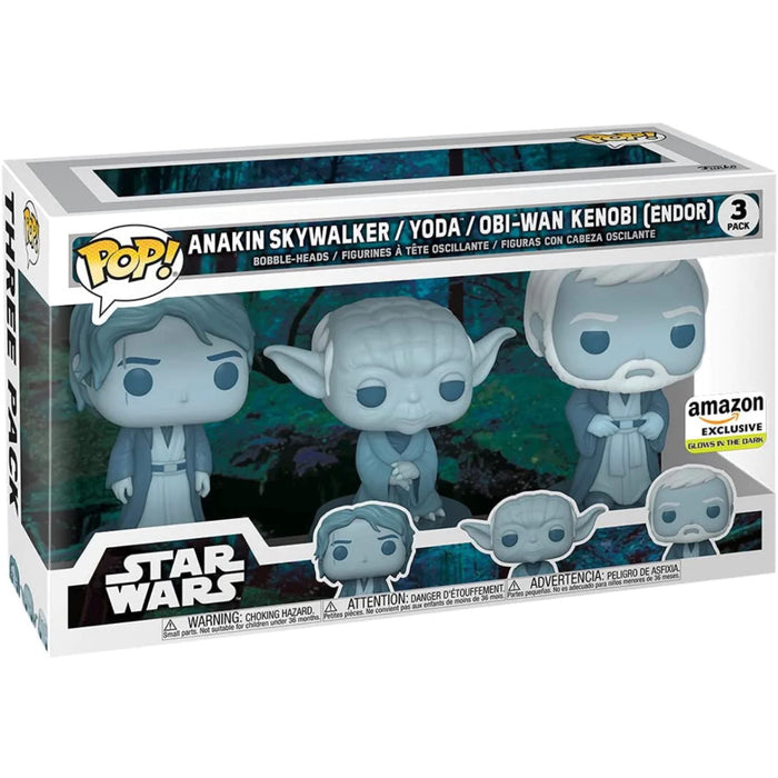 Funko POP! Star Wars: Across The Galaxy Force Ghost 3 Pack - Anakin, Yoda, Obi-Wan - Glow in The Dark Amazon Exclusive [Toys, Ages 3+]