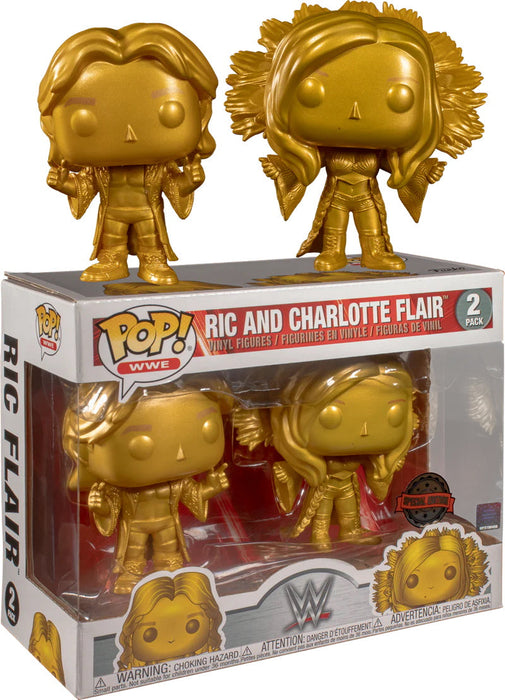 Funko POP! WWE: Ric and Charlotte Flair Gold Vinyl Figures - 2-Pack [Toys, Ages 3+]