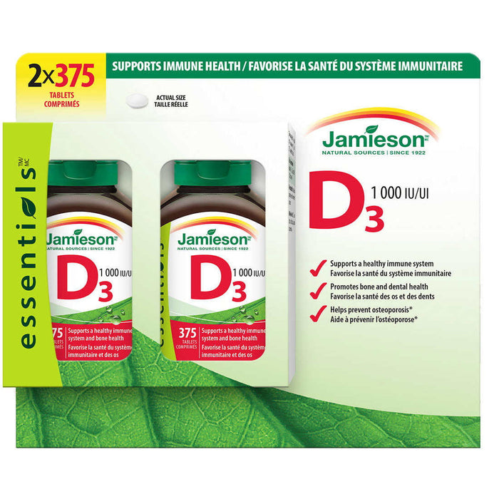Jamieson Vitamin D3 1000 IU - 2 Pack - 2 x 375 Tablets [Healthcare]