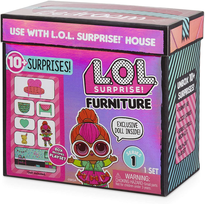 L.O.L. Surprise! Furniture - Bedroom with Neon Q.T. and 10+ Surprises [Toys, Ages 3+]
