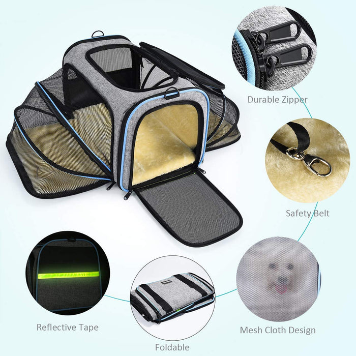 Siivton 4 Way Expandable Pet Carrier, Airline Approved Collapsible Cat Soft-Sided  Carriers W/ Removable Fleece Pad For Cats, Puppy, Small Dogs (18X