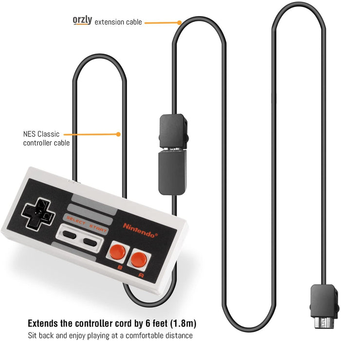 Orzly NES Mini / SNES Mini Controller Extension Cable Twin Pack - 6FT/1.8M [Retro Accessory]