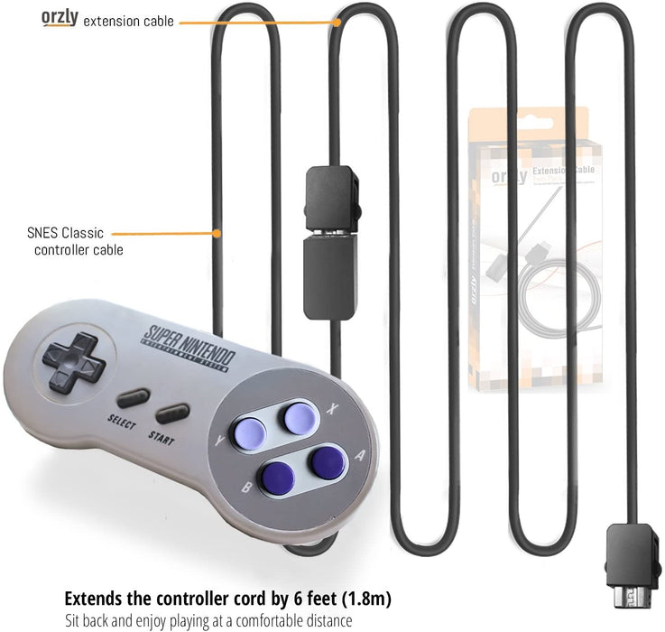 Orzly NES Mini / SNES Mini Controller Extension Cable Twin Pack - 6FT/1.8M [Retro Accessory]