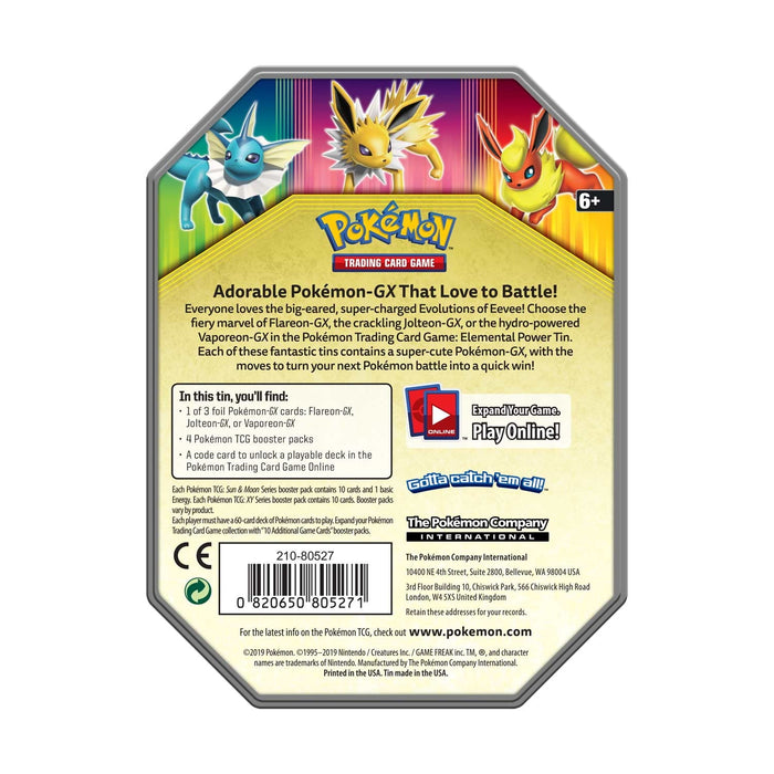 Pokemon TCG: Elemental Power Tin Featuring Flareon-GX [Card Game, 2 Players]