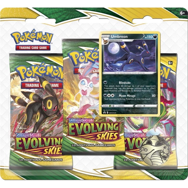 Pokemon TCG: Sword & Shield - Evolving Skies 3 Booster Packs - Umbreon Promo Card & Coin [Card Game, 2 Players]