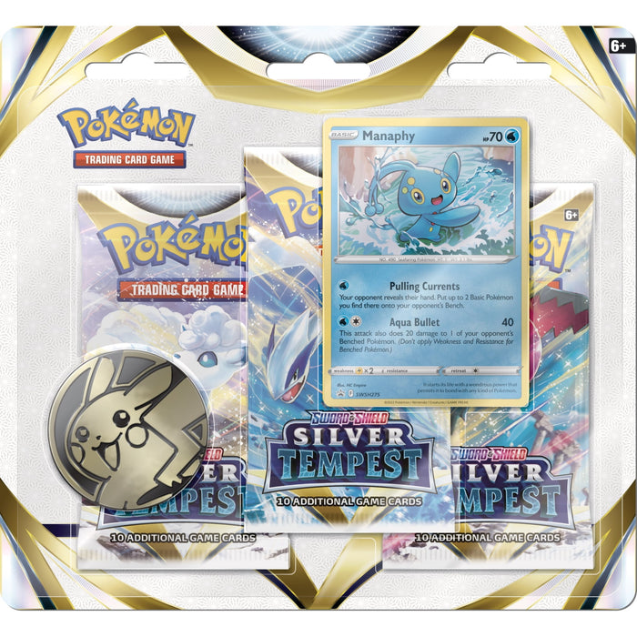 Pokemon TCG: Sword & Shield - Silver Tempest 3 Booster Packs, Coin & Manaphy Promo Card