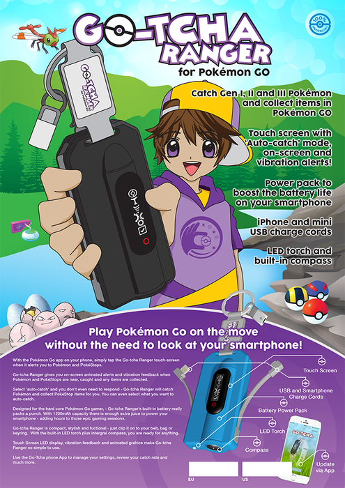 Datel Pokemon GO-TCHA RANGER Power Bank + LED Flashlight + Compass For Pokemon Go - iPhone & Android [Toys]