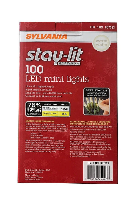 Sylvania Stay-Lit Platinum Indoor/Outdoor 100 LED Mini Lights - Warm White [Electronics]