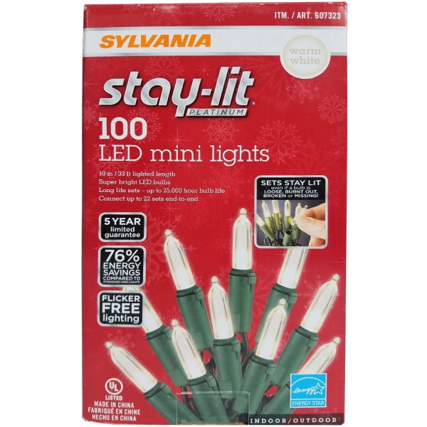 Sylvania Stay-Lit Platinum Indoor/Outdoor 100 LED Mini Lights - Warm White [Electronics]