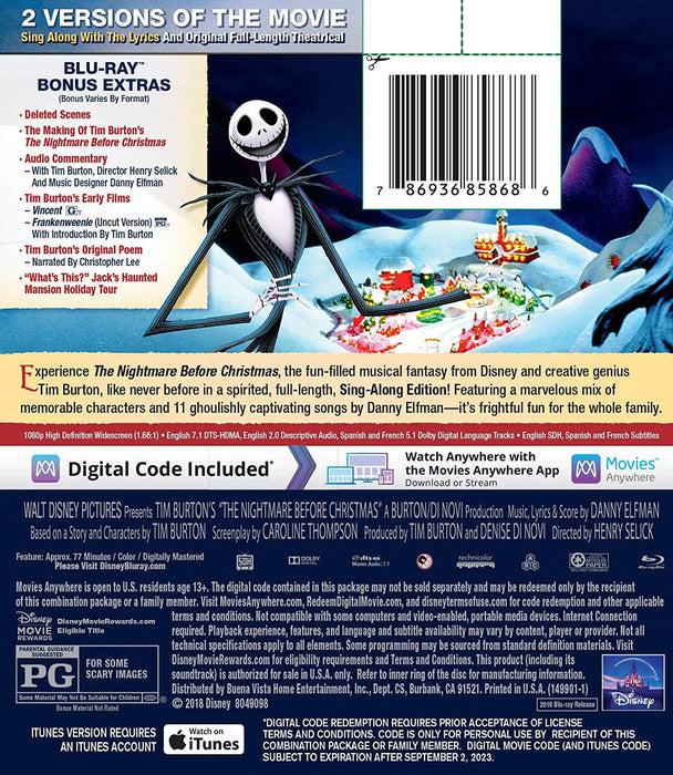 Disney's The Nightmare Before Christmas - Sing-Along Edition [Blu-Ray + Digital]